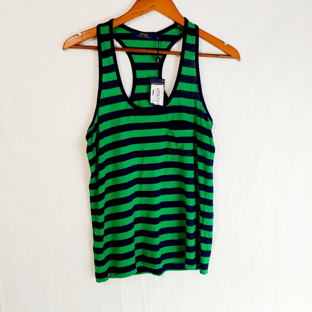 Ralph Lauren Polo Green Blue Striped Tank Top Sz S